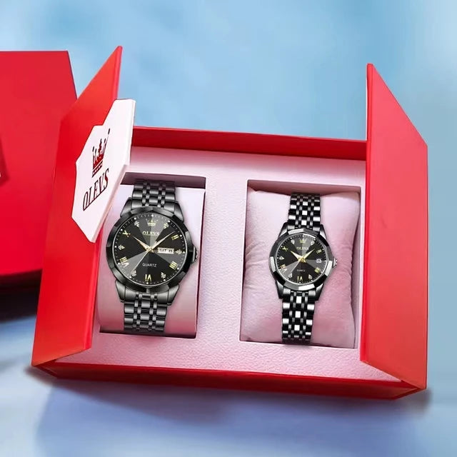 OLEVS 9931 Quartz for Couple Solid Stainless Steel Strap Rhombus Design Fashion Business Wristwatch Men's Watches Waterproof Set
