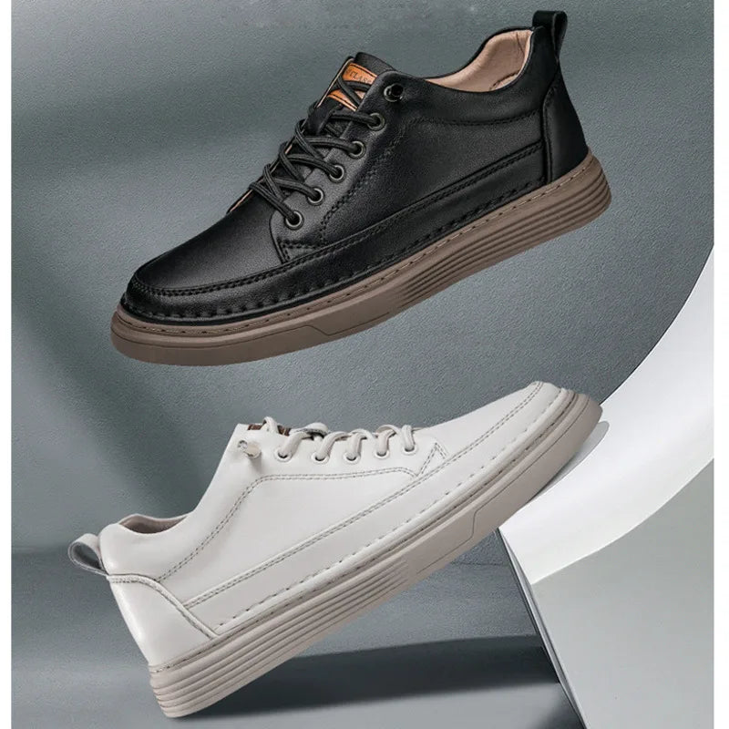 Plus Size 45 46 Men Elevator Shoes Summer Cow Leather Hollow Casual Sports Shoes Man 6cm Height Increasing Lift Sneakers Men