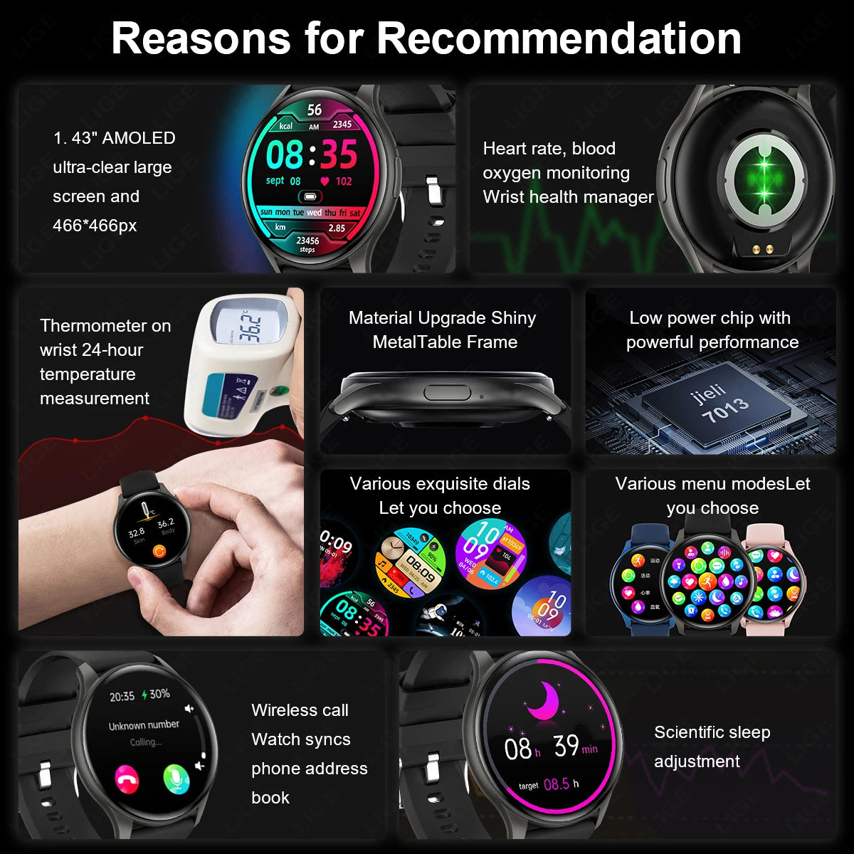 LIGE Smart Watches Women Men Bluetooth Connected Phone Music Fitness Sports Bracelet Sleep Monitoring Smartwatch For Android IOS