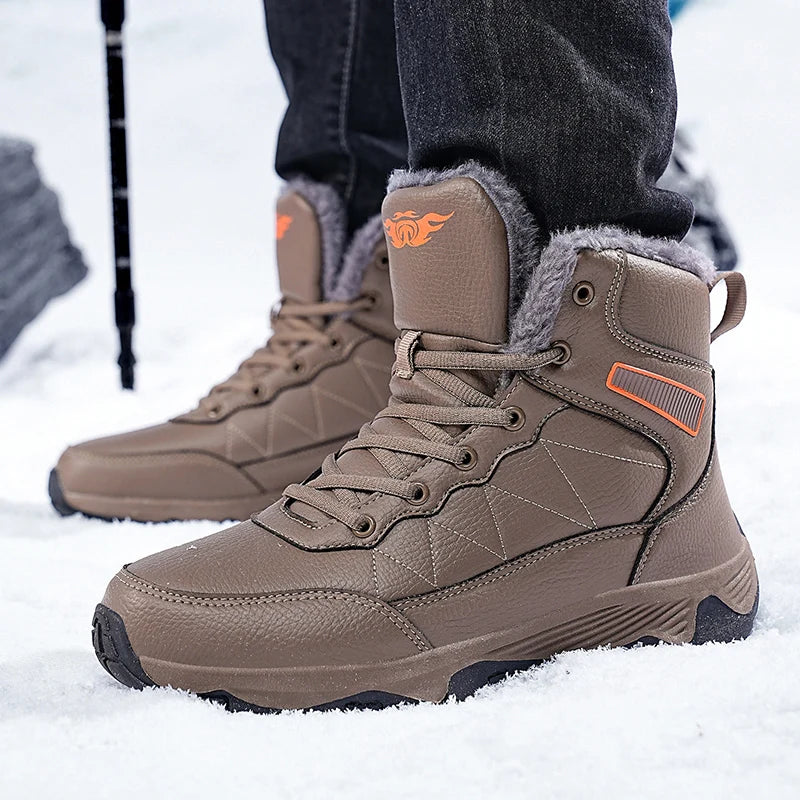 NeW Men Winter Snow Boots For Waterproof Leather Sneakers Super Warm Men's Boots Outdoor Male Hiking Boots Work Shoes Size 39-48