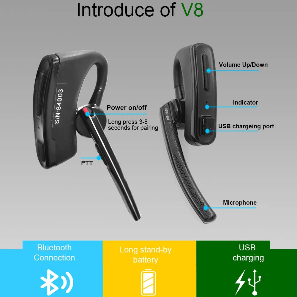 ANYSECU Handsfree Wireless Headphone K1 Plug For Baofeng UV-82 UV-5R TH-UV8000D Walkie Talkie Earpiece