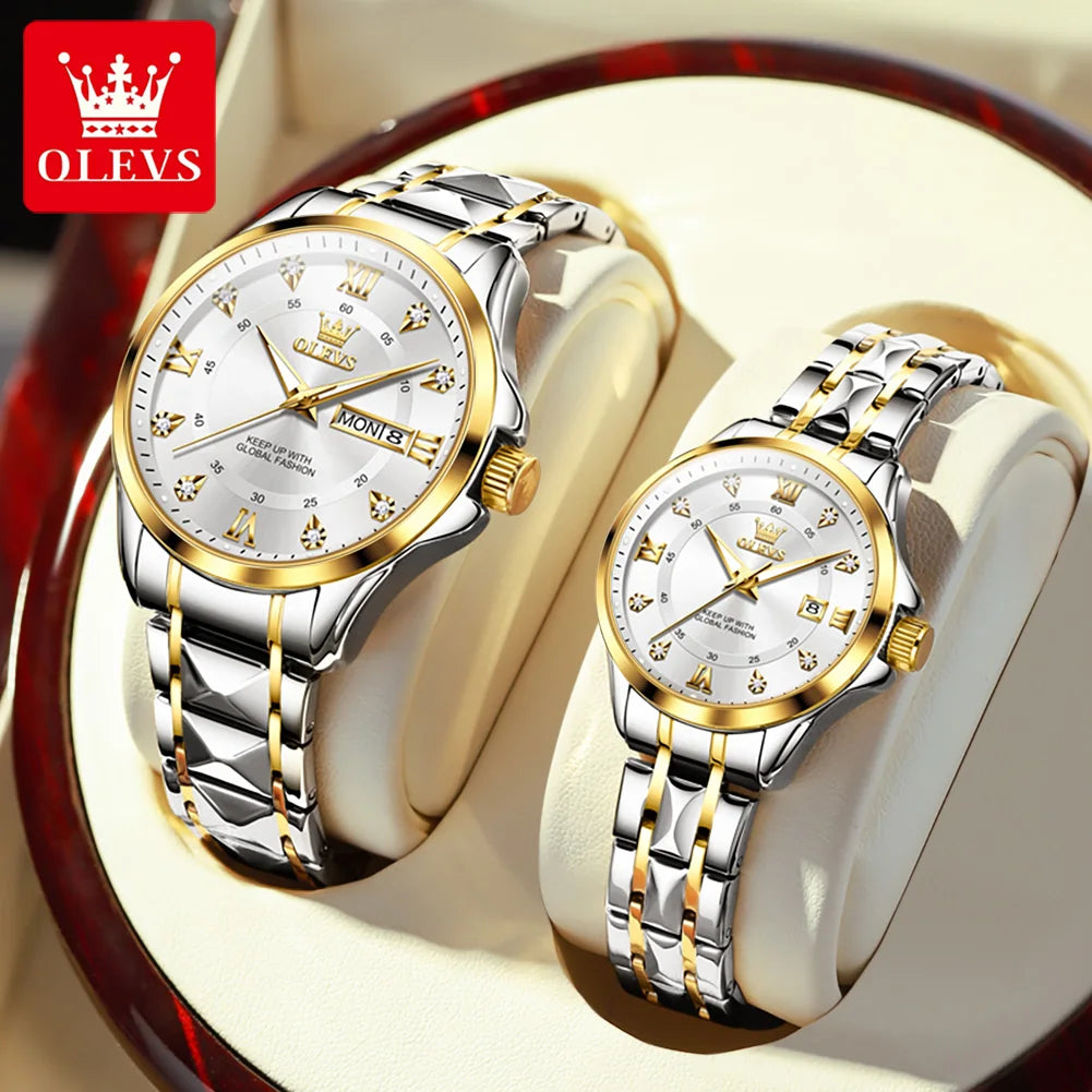 OLEVS Original Luxury Brand Couple Watch Waterproof Romantic Quartz Watch Luminous Fashion Men's and Women's Watches Diamond