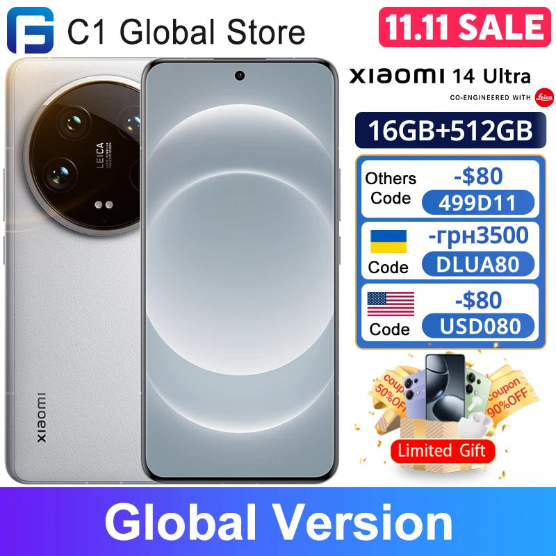 Global Version Xiaomi 14 Ultra CellPhones Snapdragon® 8 Gen 3 120Hz 6.73" AMOLED Display IP68 Leica quad camera 90W HyperCharge