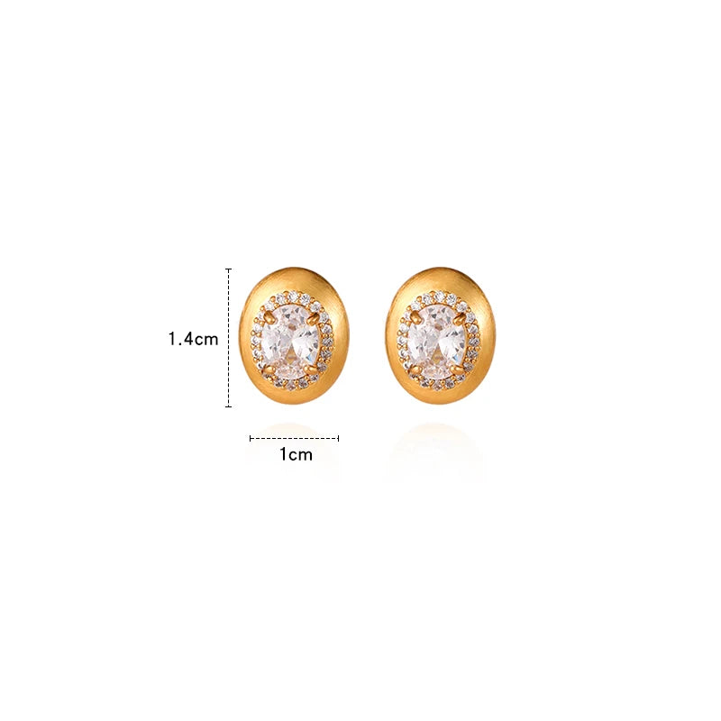 New Mid Ancient Style Metal Brushed Inlaid With Rhinestone Oval Stud Earrings 2024 Fashion Jewelry Luxury Accessories for Womens