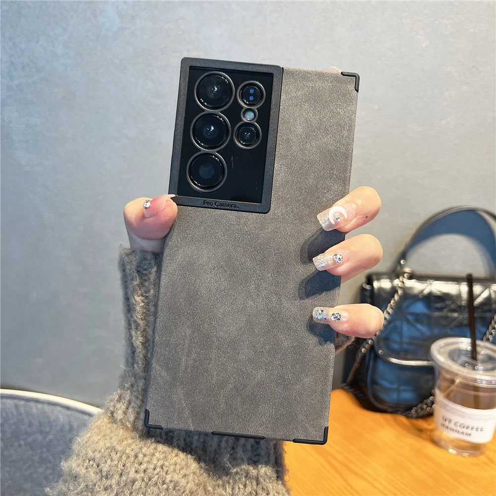 Luxury Suede Leather Soft Case For Samsung Galaxy S24 S23 S22 Ultra Silicone Matte Shockproof Camera Protection Bumper Cover