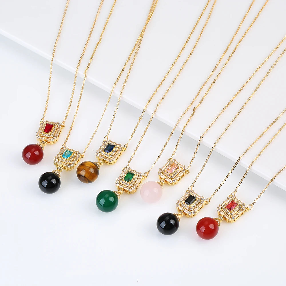Tiger's Eye Creative Hot Sale Emerald Diamond Inlaid Necklace/Earring Set Women's Stainless Steel Chain High Quality Gift