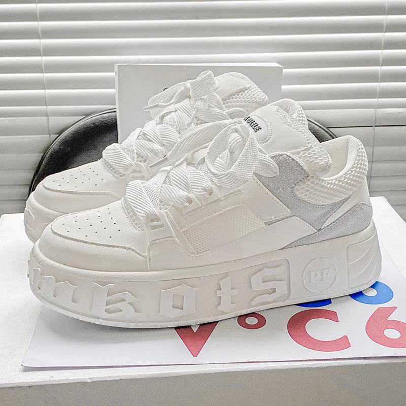 Sneakers Casual Men Designer White Shoes Fashion Microfiber Leather Fabric Breathable Height Increased Flat Platform Board Shoes