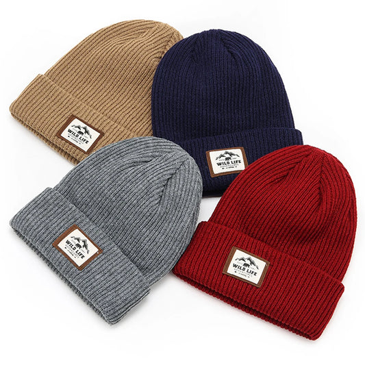 Autumn/Winter Labeled Beanie Unisex Outdoor Stretch Foldable Knitted Hat Warm Pullover Cap for Men Woman Cycling Travel Hiking