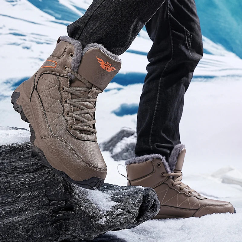 NeW Men Winter Snow Boots For Waterproof Leather Sneakers Super Warm Men's Boots Outdoor Male Hiking Boots Work Shoes Size 39-48
