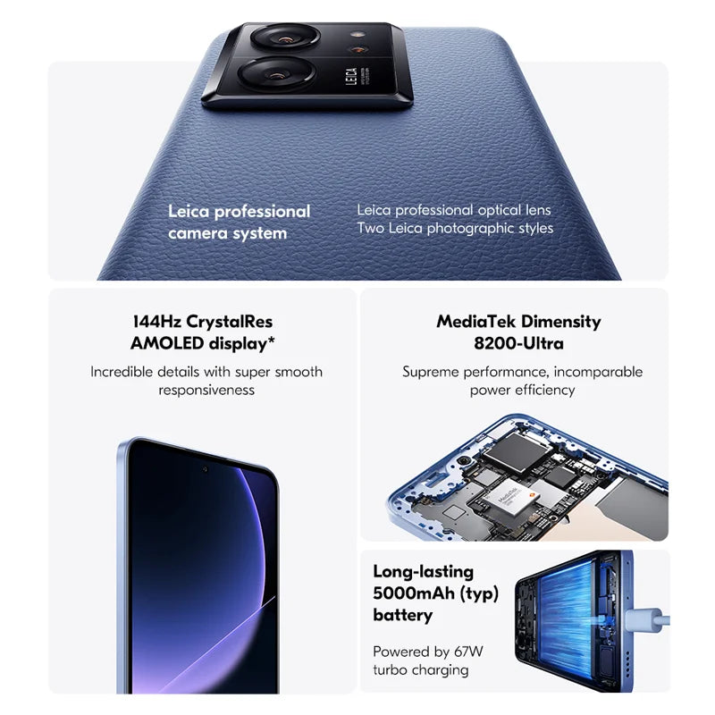 Xiaomi Mi 13T 13 T 8GB 256GB/512GB Global Version MediaTek Dimensity 8200-Ultra 50MP Main Camera 67W Fast Charge 144Hz AMOLED