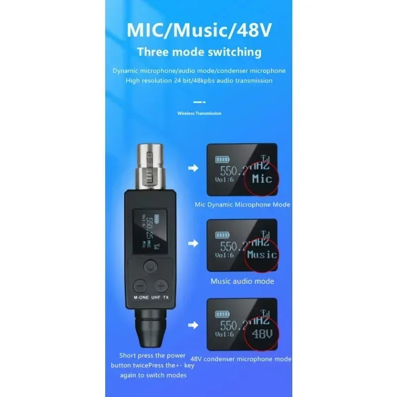 VK-38 UHF Wireless Converter XLR Transmitter and Receiver for Dynamic Microphone Guitar Transmission Adapter