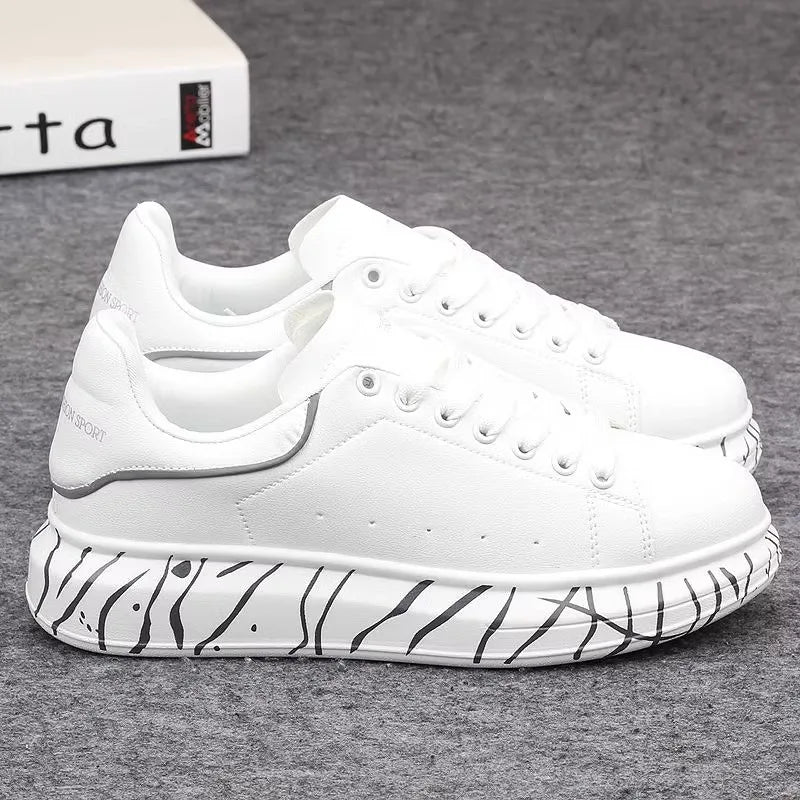 Fashionable men's shoes, versatile white couple's sneakers, breathable sports and leisure thick-soled women's white shoes