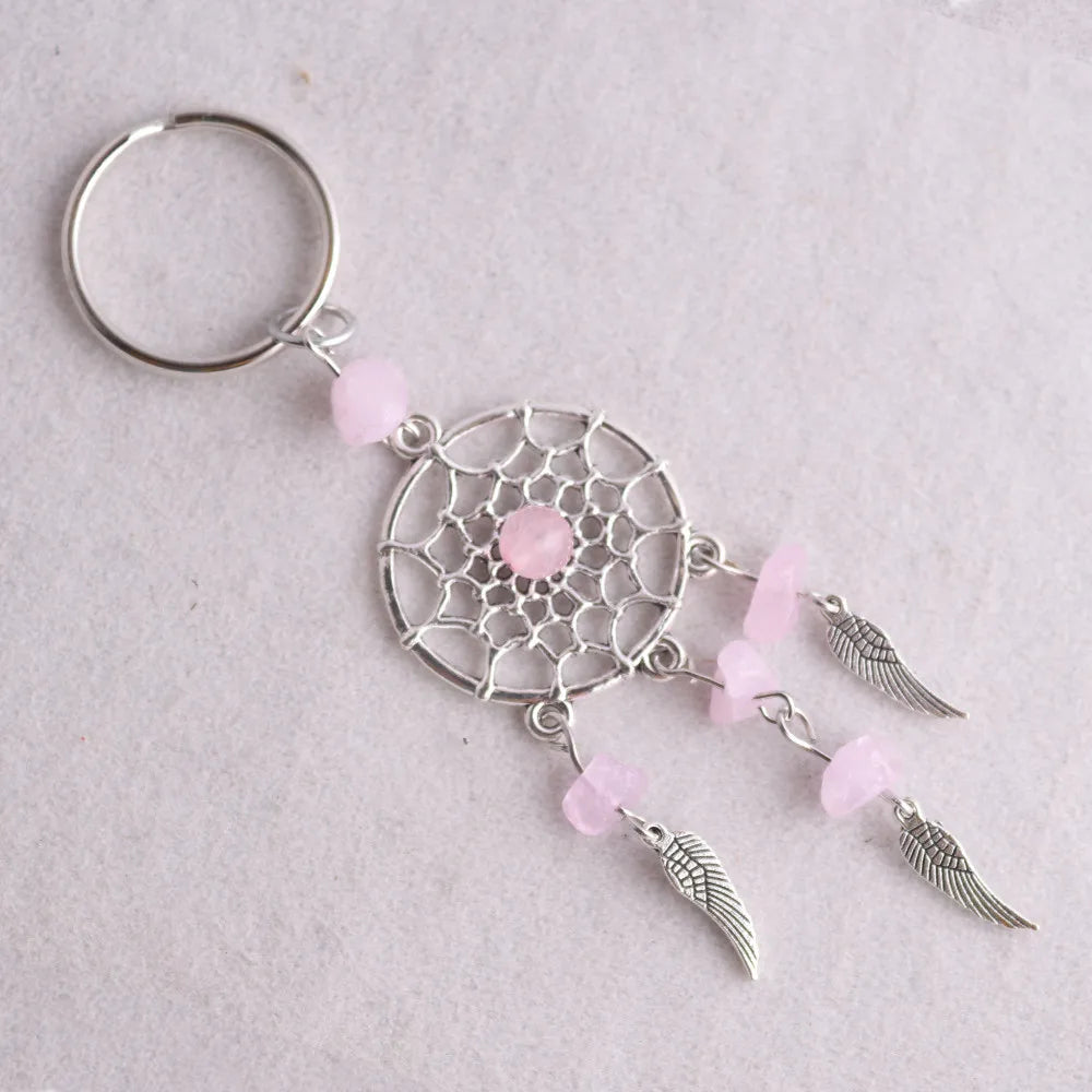 Dream Catcher Key Ring Tassel Pendant Keyring Jewelry Pink Green Beads Feather Charm Keychain Dreamcatcher Gift