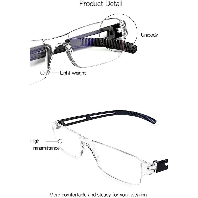 2024 New Men Women Rimless Reading Glasses Anti Blue Light Bifocal Far Near Magnification Eyewear Presbyopic Glasses +100~+400