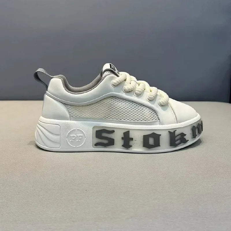 Sneakers Casual Men Designer White Shoes Fashion Microfiber Leather Fabric Breathable Height Increased Flat Platform Board Shoes