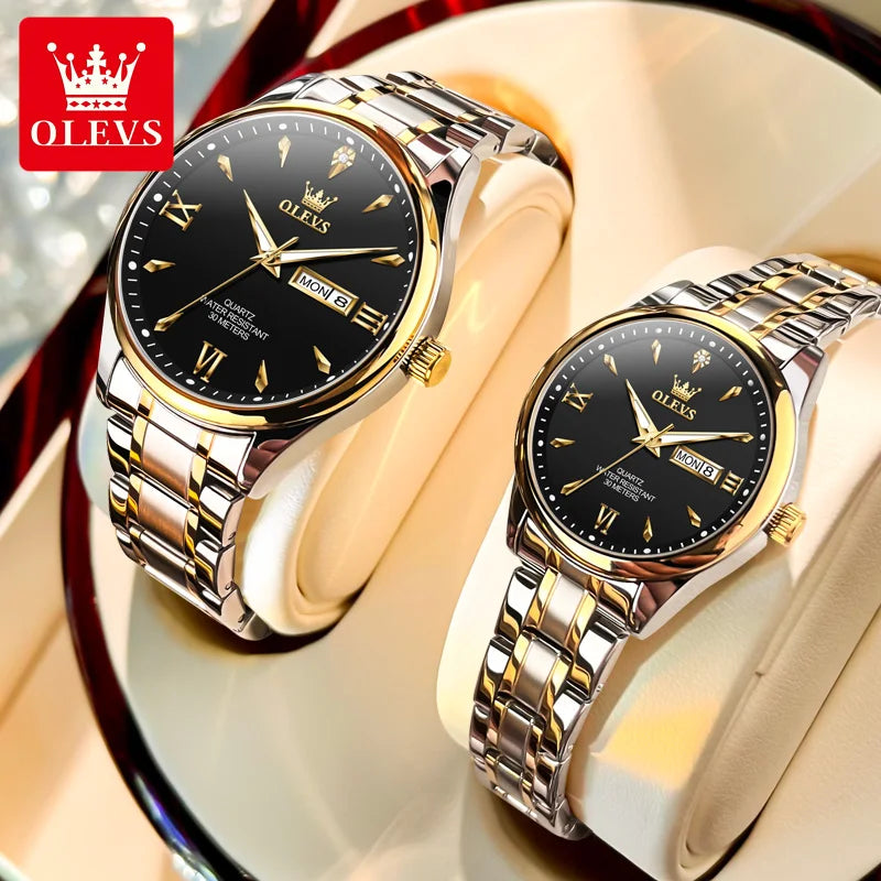 OLEVS Top Brand Couple watch Calendar Waterproof Luminous Quartz Watch for Men's and Lady's Original Fashion Lover's Watches