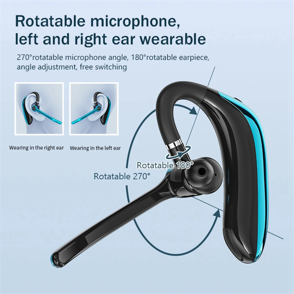 سماعات رأس لاسلكية مع ميكروفون مزدوج وبلوتوث وسماعة رأس ENC لإلغاء الضوضاء للعمل والقيادة باللون الأسود