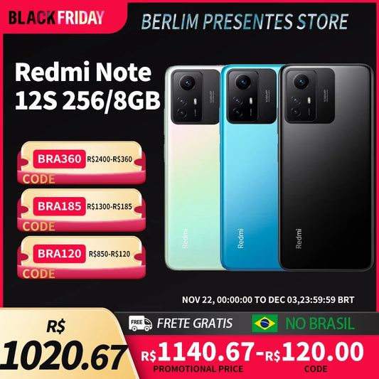 Xiaomi Redmi Note 12S 256GB 8GB Ram Versão Global | Smartphone 4G , ROM Global , Câmera 108MP , Carregador 18W
