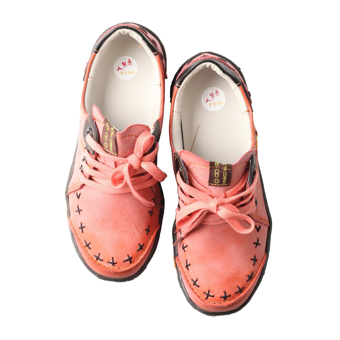 TMA EYES Hand Stitching Color Block Leather Women's Sneaker With Plus Size