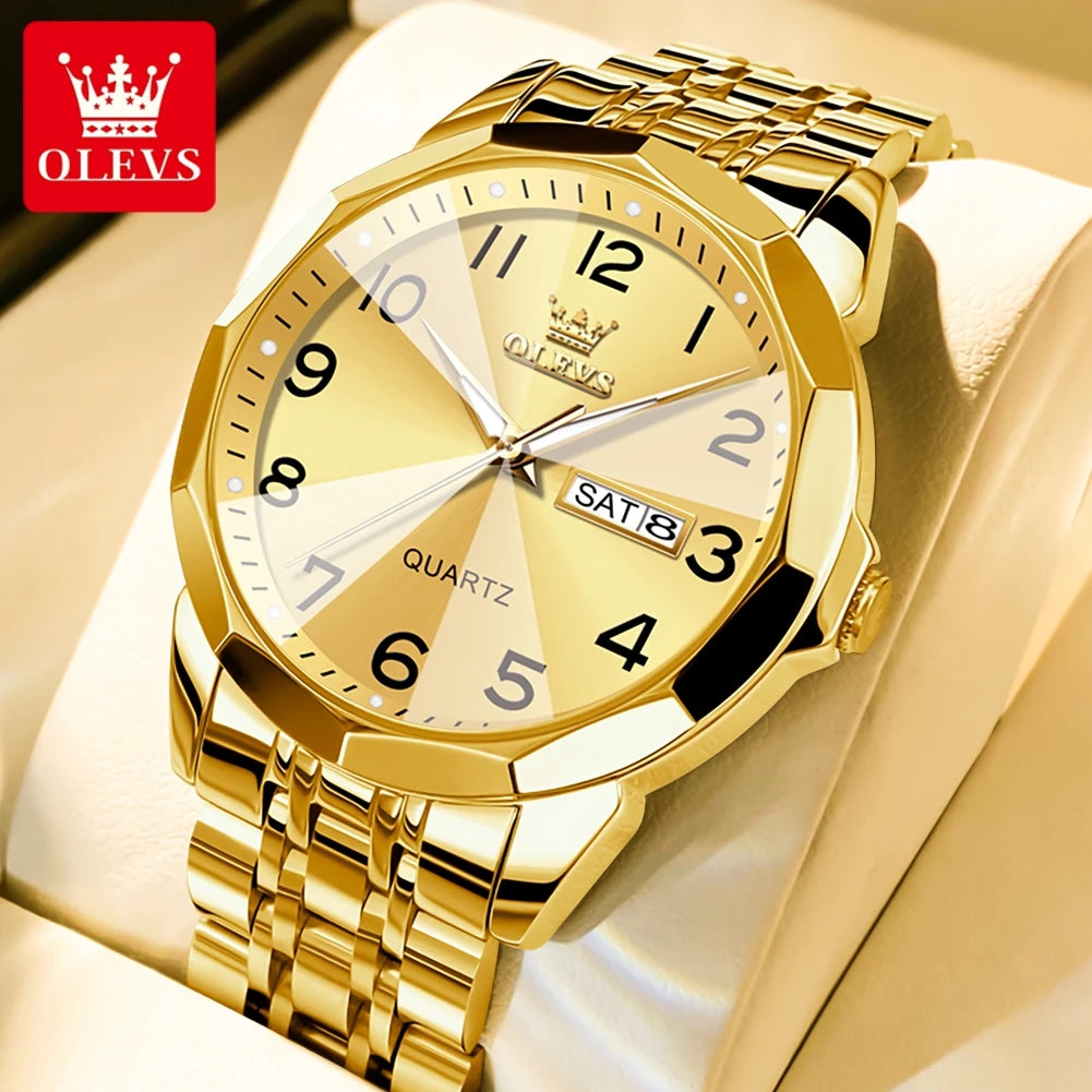 OLEVS 9970 New Luxury Quartz Couple Watch For Men Women Number Dial Rhombus Mirror Hand Clock Stainless Steel Original Watches