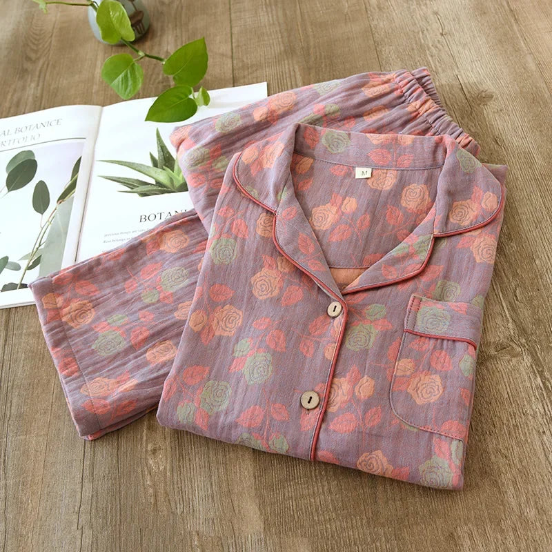 2024 New Women's Spring and Autumn Pajama Set 100% Pure Cotton Retro Chinese Style Long Sleeve Two Piece Set Large Home Fury