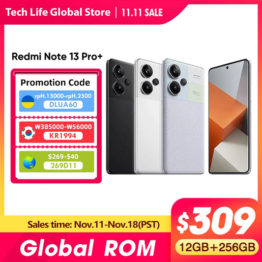 Xiaomi Redmi Note 13 Pro+ Plus Global ROM 256GB 512GB Smartphone 5G Dual SIM NFC 200MP OIS Camera 1.5K Curved Screen MIUI 14