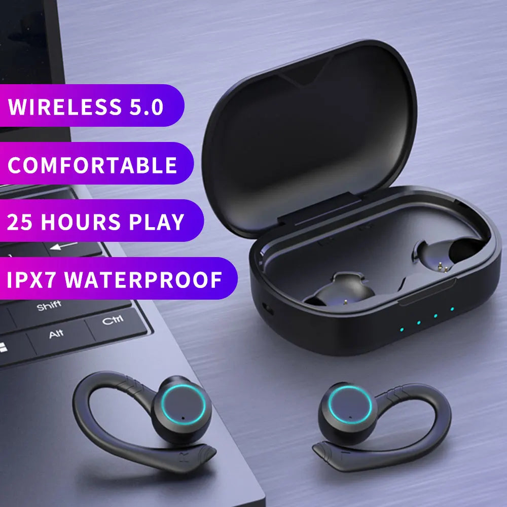 TWS Bluetooth-Compatible Earphone IPX7 Waterproof Wireless 5.0 Headphone Sports Noise Reduction Earduds With Microphone Headset