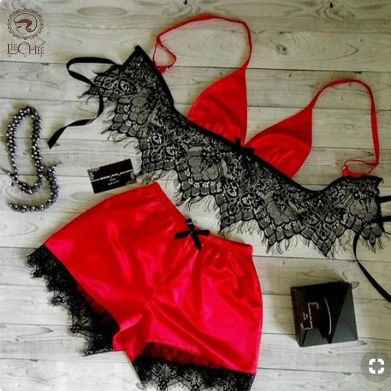 2023 New Pajamas for Women Sexy Satin Pajamas Set Comfortable Home Clothes Sleeveless Cute Bra  and Shorts V Neck Sleepwear