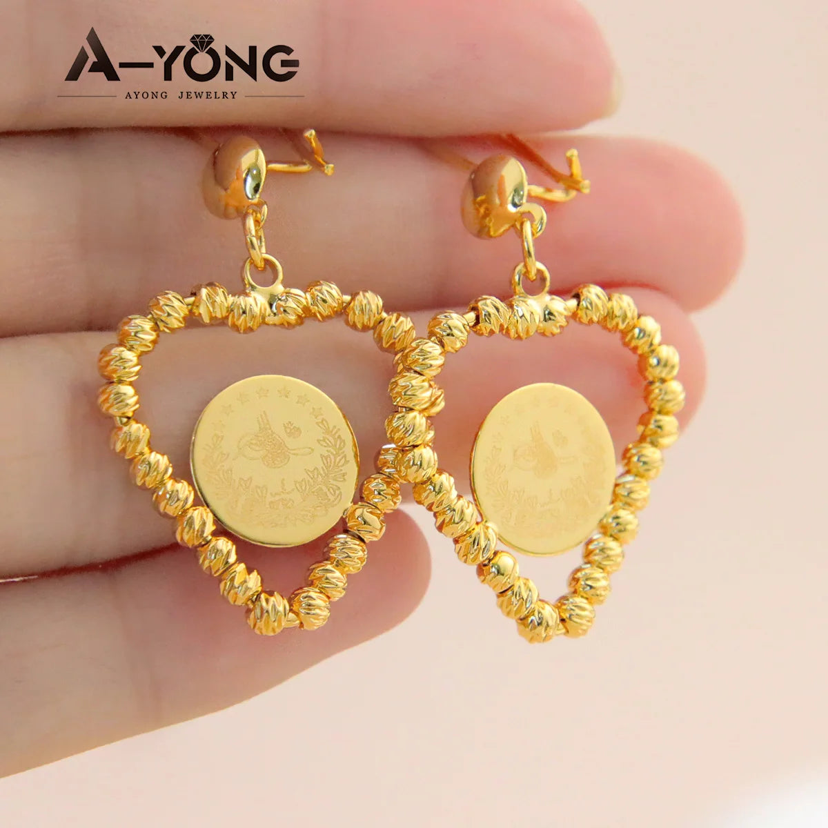 Arab Gold Color Drop Earrings 18K Copper Gold Plated Bead Turkish Fashion Dangle Earring Women Luxury Wedding Party Jewelry Gift