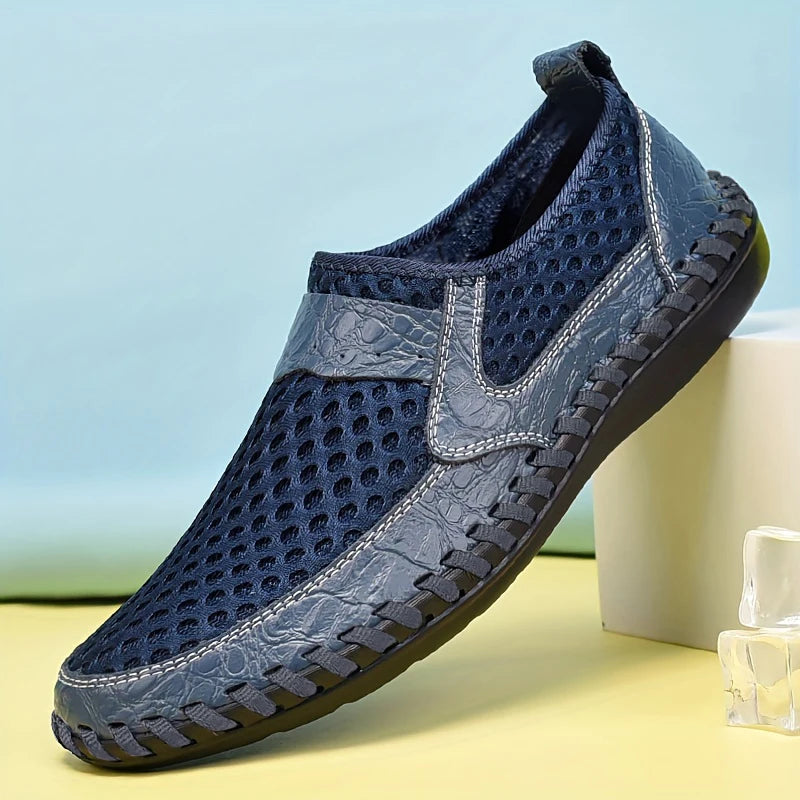 CLOHOO Hand Stitched Handmade Casual Mesh Men's Shoes Comfortable and Breathable Mesh Shoes