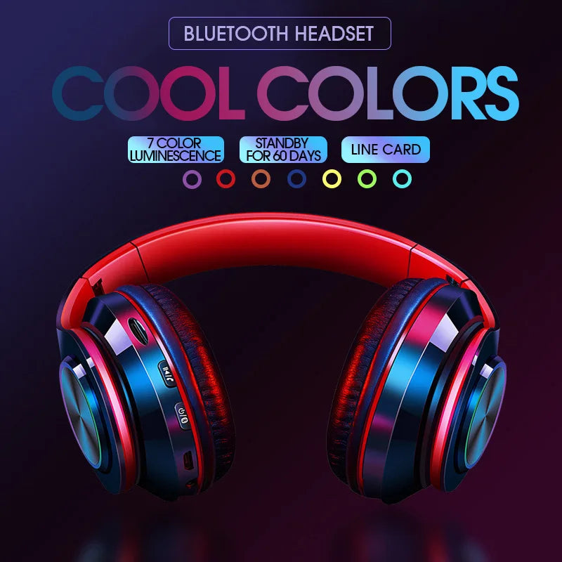 B39 Wireless Headphone Colorful Bluetooth Headset Luminous Card-Inserting Game Music Bass Stereo E-sports Earphone
