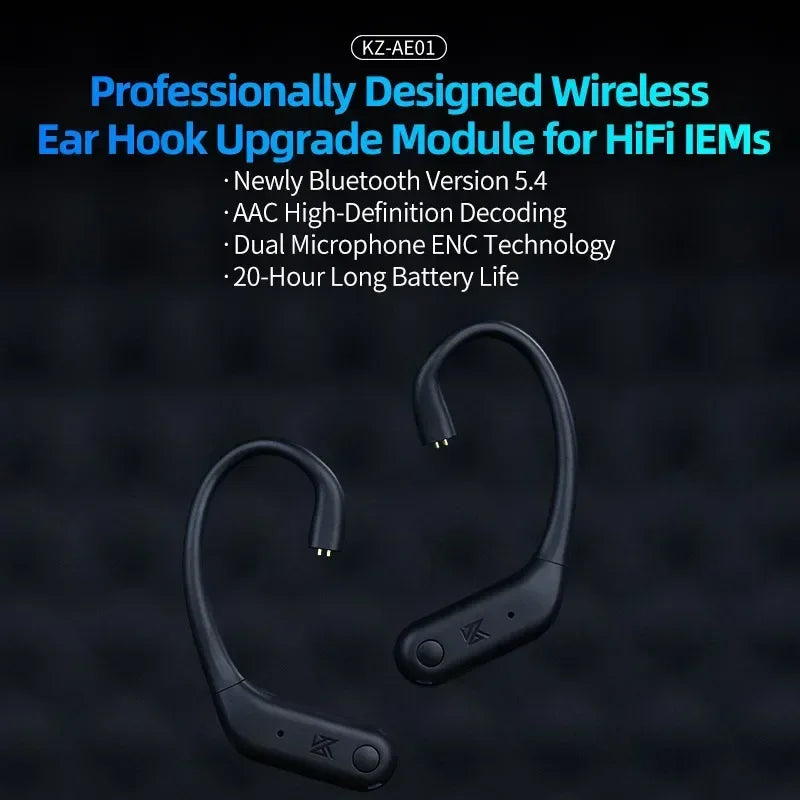 KZ AE01 Wireless Ear Hook Upgrade Cable Bluetooth-compatible 5.4 HIFI Music Earphones Wire C-PIN Connector With Charging Case