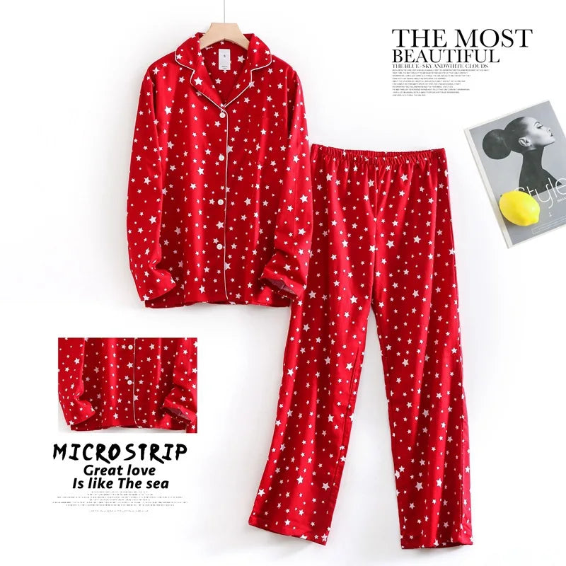 Women's Autumn and Winter Cartoon Printed Fashion Pattern Cotton Warm Brushed Homewear Pajamas Suit for Women Sleepwear