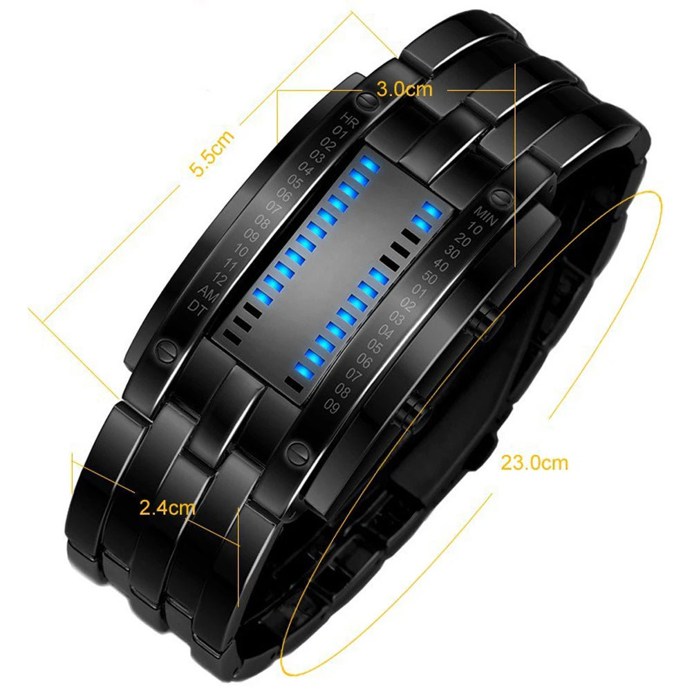 Luxury Lovers' Wristwatch Waterproof Men Women Stainless Steel Blue Binary Luminous LED Electronic Display Sport Watches Fashion