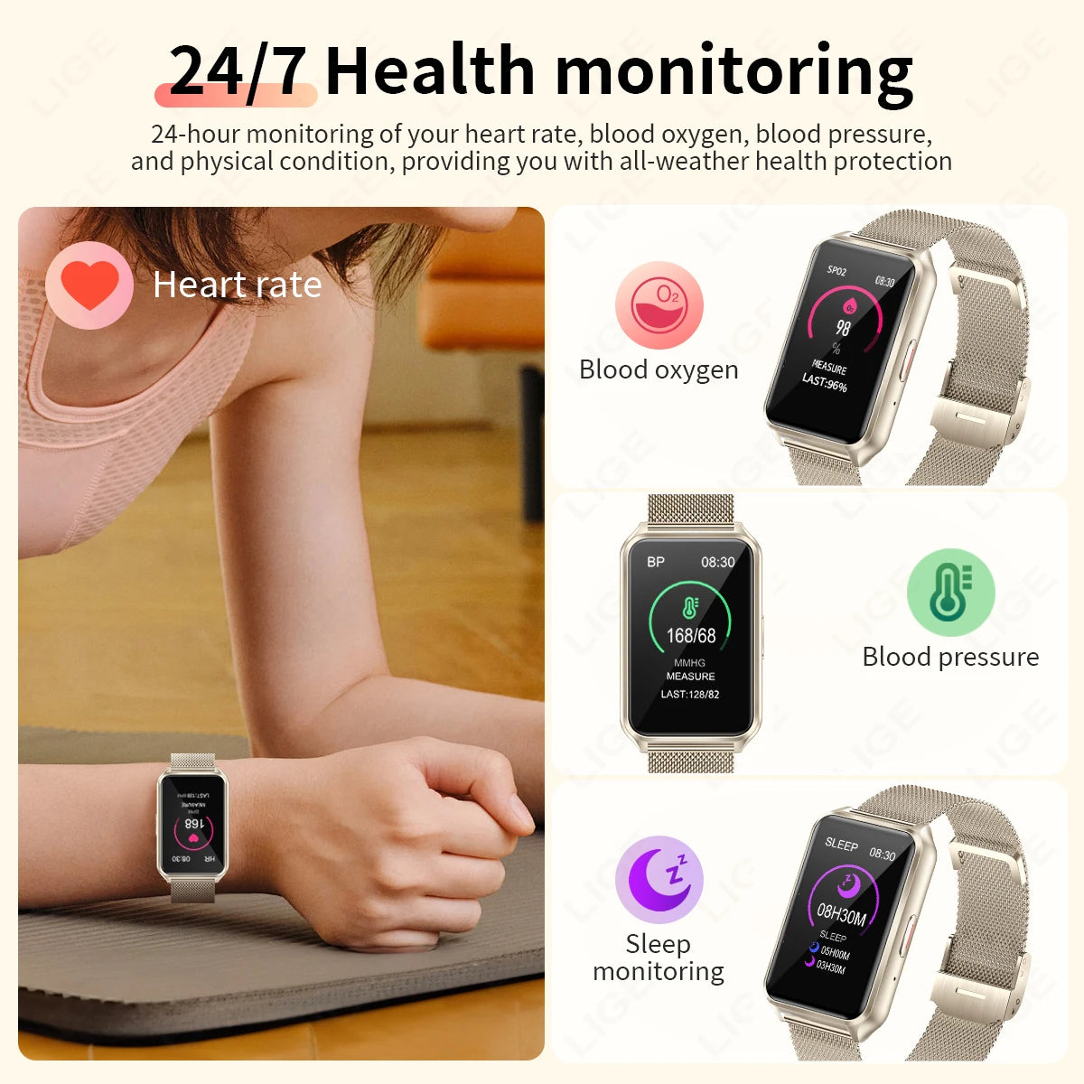 LIGE Luxury Smart Watch Women Bluetooth Connected Phone Sports Bracelet Health Monitor Music Ladies Smartwatch For Xiaomi HUAWEI