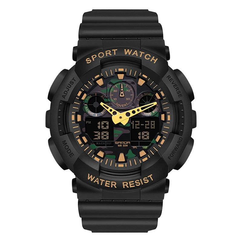 SANDA Multifunctional Sports Watch Waterproof Luminous Dual Movement Quartz Electronic Watch Fashion Couple Watch for Men Women