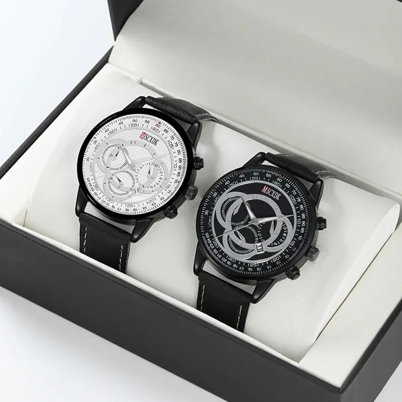 MSCXDK Brand 2PCS Set Fashion Casual Leather Watch Couples Men Women Simple Dial Quartz Watch Dress Clock Montre Women