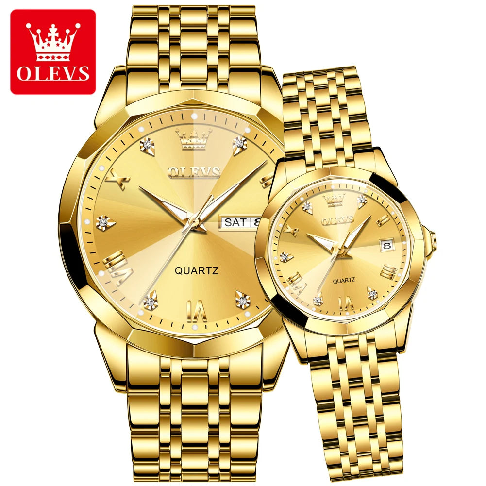 OLEVS 9931 Quartz for Couple Solid Stainless Steel Strap Rhombus Design Fashion Business Wristwatch Men's Watches Waterproof Set