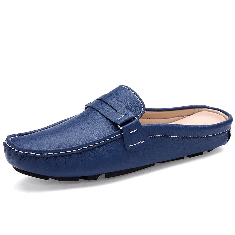 Men Slippers Fashion Leather Loafers Outdoor Non-slip Casual Driving Shoes Men Mules Slides Comfortable Beach Sandals Zapatillas