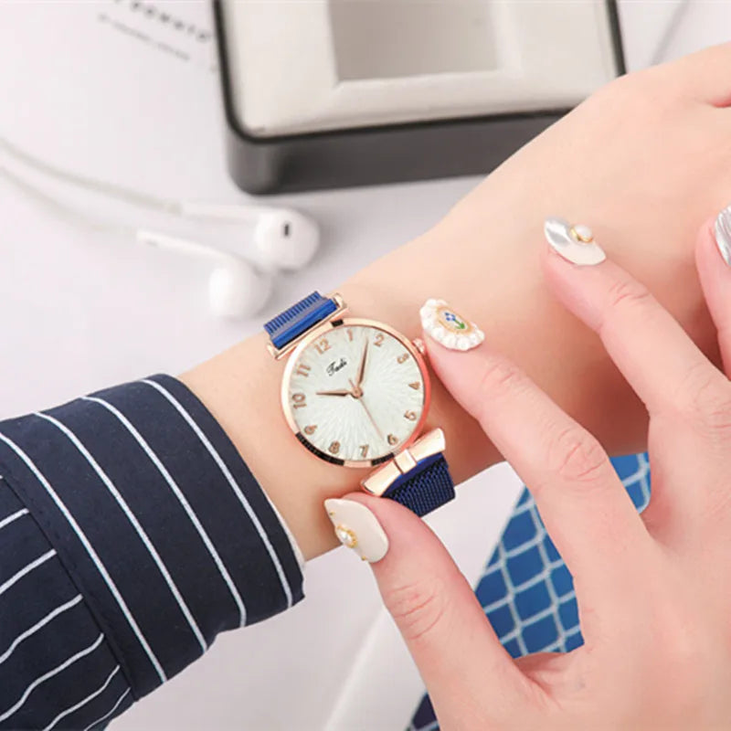 Luxury Women Watches 6pcs Set Elegant Female Wristwatches Magnetic Mesh Band Rose Woman Watch Bracelet Star Moon Reloj Mujer