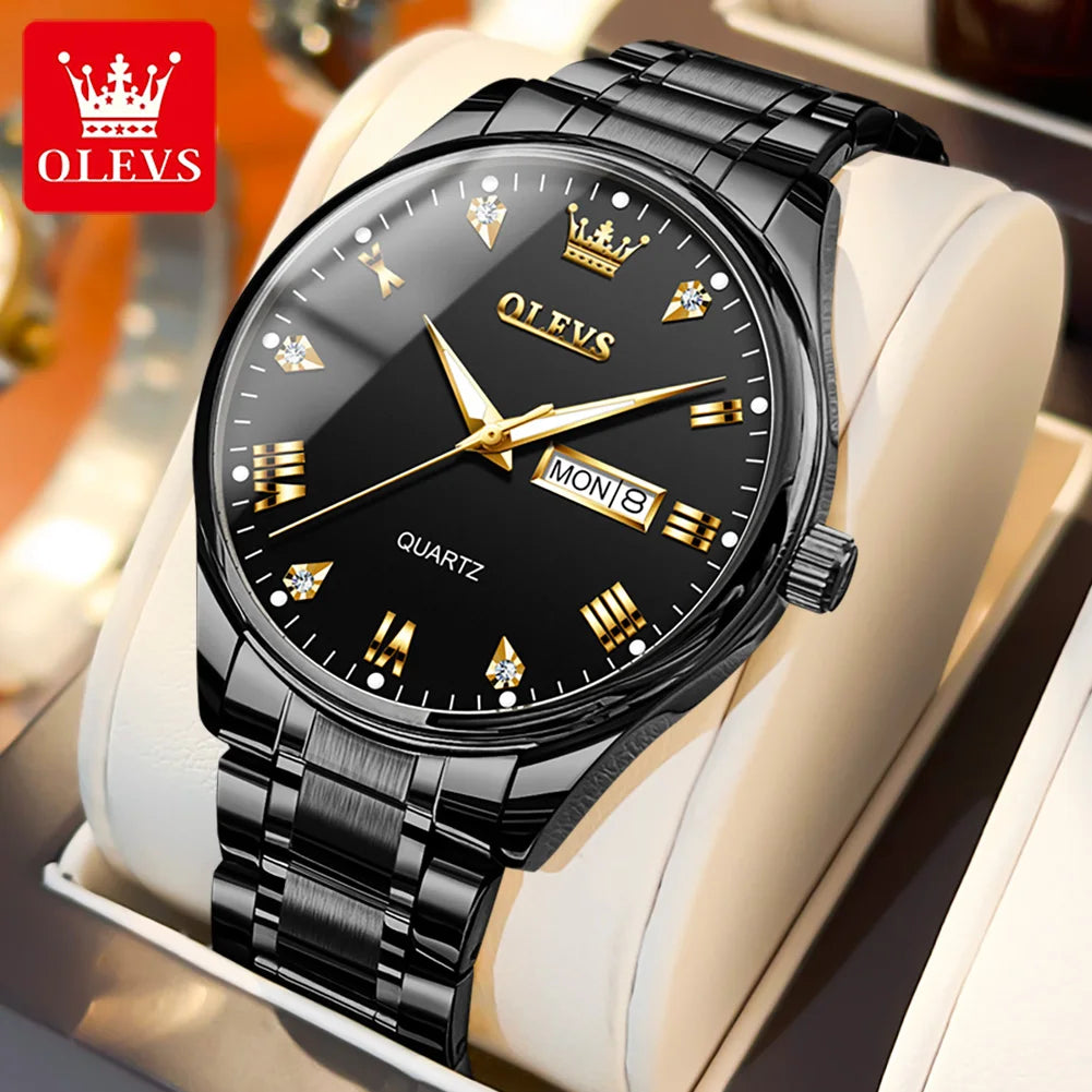 OLEVS 5563 Diamond Luxury Quartz Couple Watches Stainless Steel Waterproof Watch For Men Women Dual Calendar Fashion Hand Clock