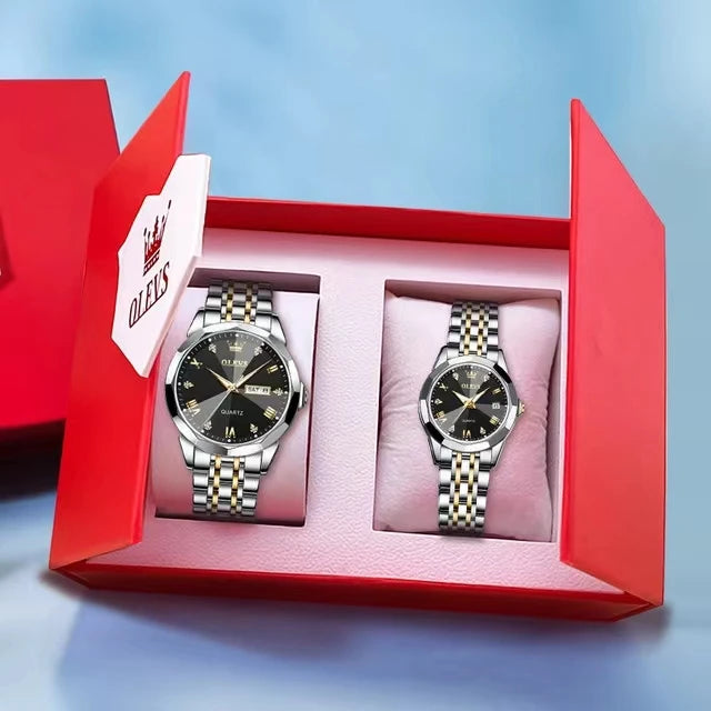 OLEVS 9931 Quartz for Couple Solid Stainless Steel Strap Rhombus Design Fashion Business Wristwatch Men's Watches Waterproof Set