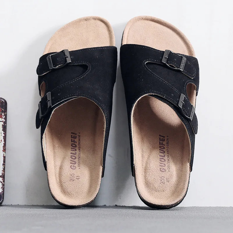 New 2023 Genuine Leather Shoes Open Toe For Men Slippers Big Size Outdoor Casual Cow Suede Sandals