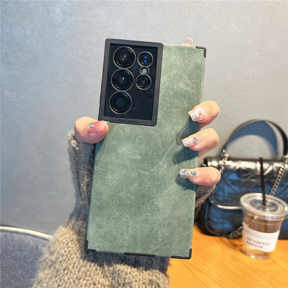 Luxury Suede Leather Soft Case For Samsung Galaxy S24 S23 S22 Ultra Silicone Matte Shockproof Camera Protection Bumper Cover