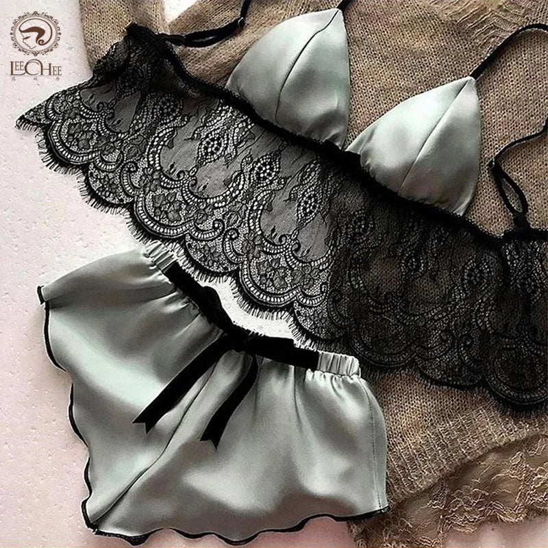 2023 New Pajamas for Women Sexy Satin Pajamas Set Comfortable Home Clothes Sleeveless Cute Bra  and Shorts V Neck Sleepwear