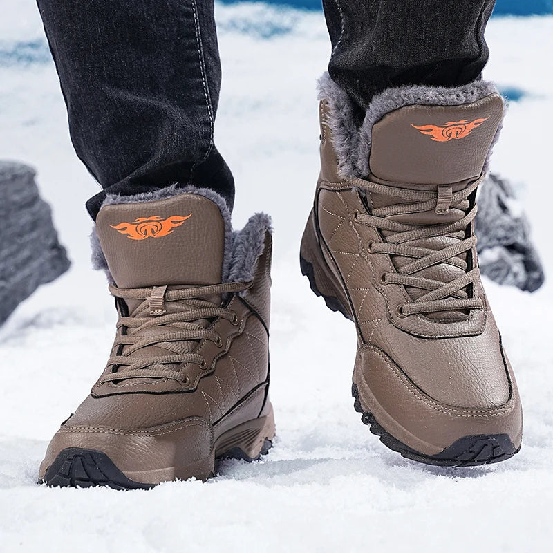 NeW Men Winter Snow Boots For Waterproof Leather Sneakers Super Warm Men's Boots Outdoor Male Hiking Boots Work Shoes Size 39-48