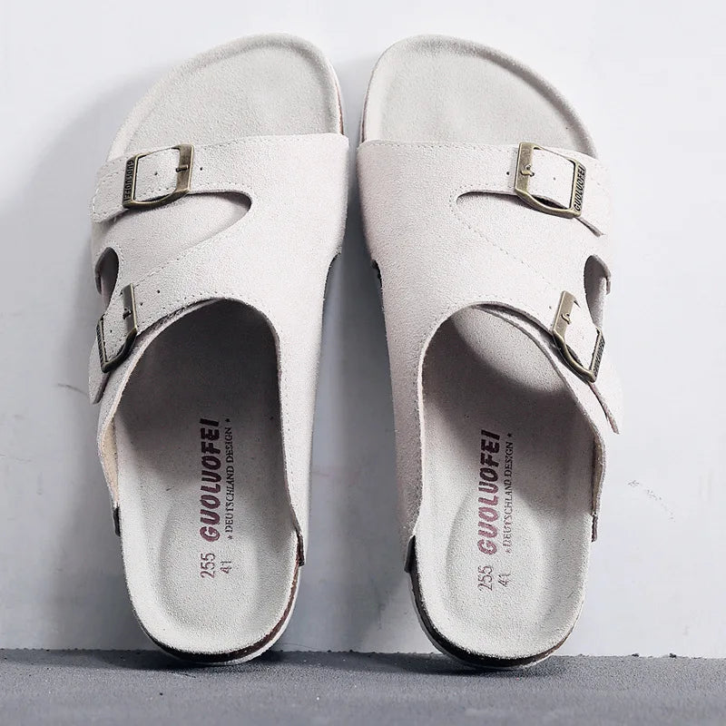 New 2023 Genuine Leather Shoes Open Toe For Men Slippers Big Size Outdoor Casual Cow Suede Sandals