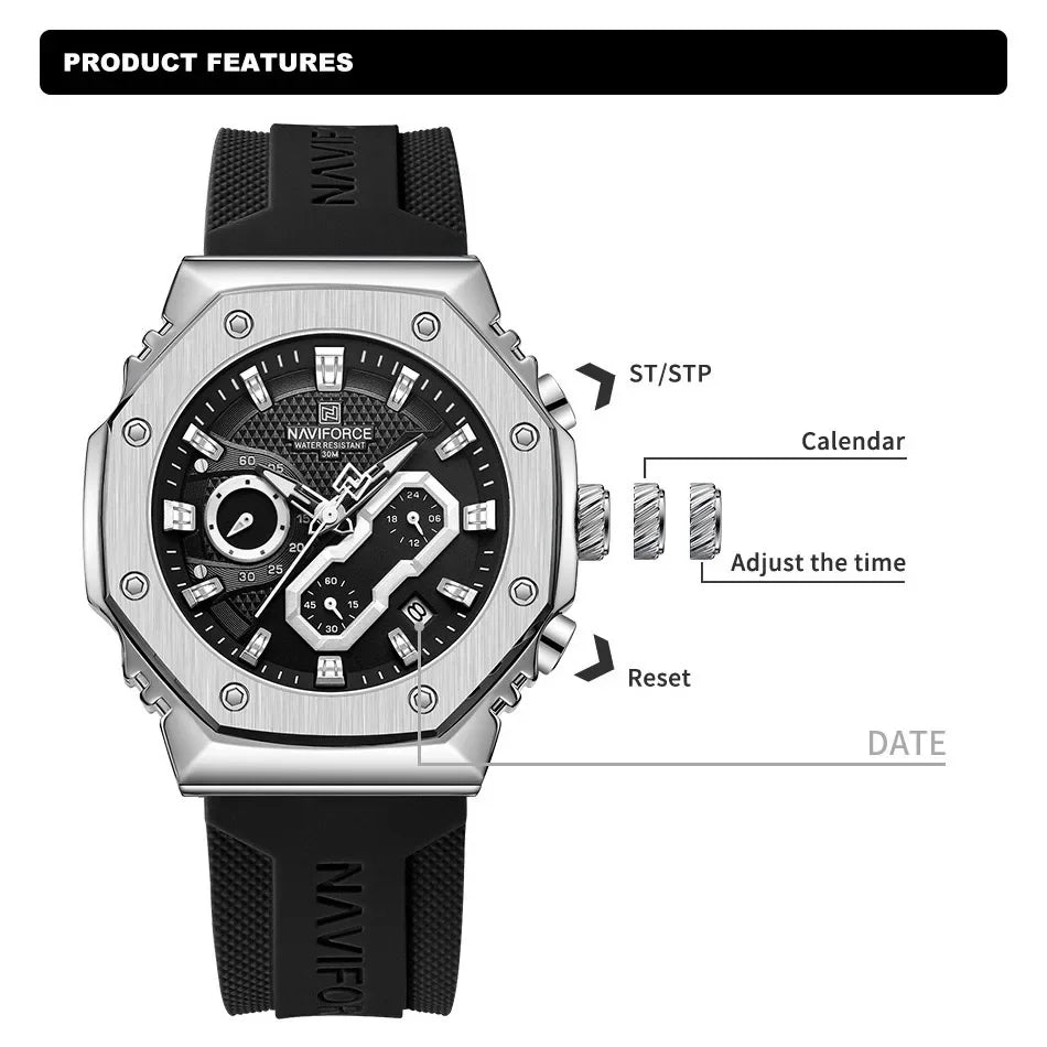 NAVIFORCE NF8035 Fashion Sport Lover's Watches for Men and Women Silicone Strap Military Waterproof High Quality Couple watches
