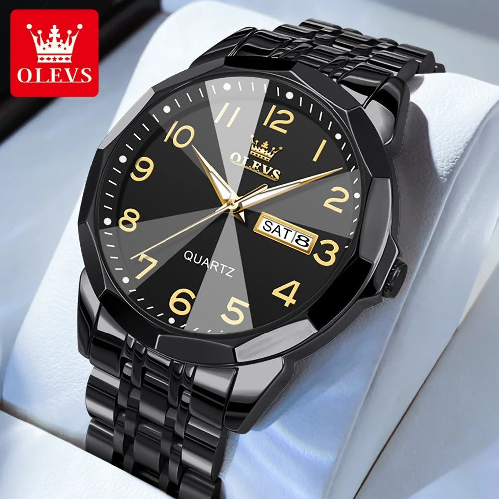 OLEVS 9970 New Luxury Quartz Couple Watch For Men Women Number Dial Rhombus Mirror Hand Clock Stainless Steel Original Watches