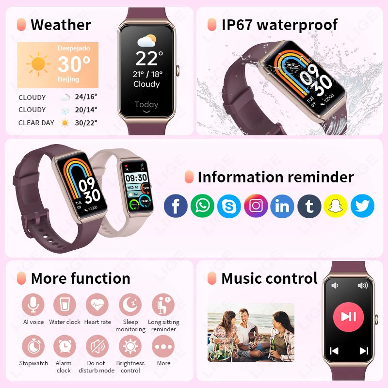LIGE Smart Watch Women Men Bluetooth Connected Phone Music Fitness Sports Bracelet Sleep Monitor 1.47-inch Man Smartwatch Women